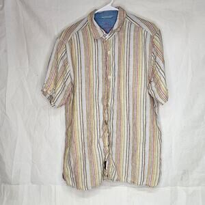 Tommy Bahama Shirt Mens Size L Multi Color 100% Linen Button Up Hawaiian
